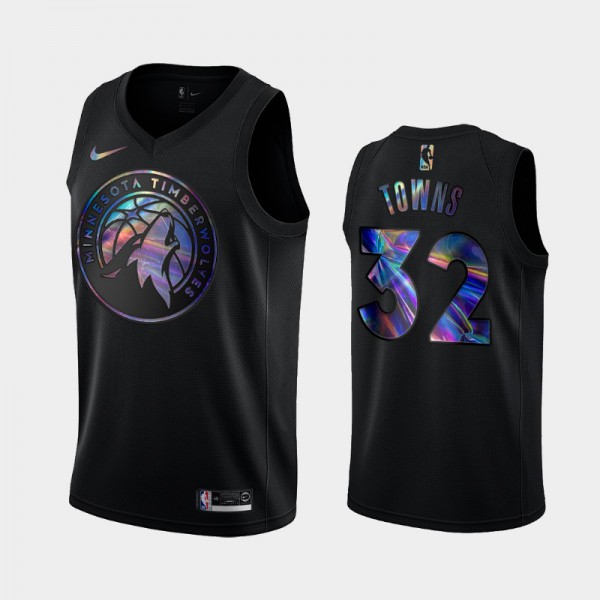 Karl-Anthony Towns Minnesota Timberwolves #32 Men's Iridescent Logo Iridescent Holographic Limited Edition Jersey - Black